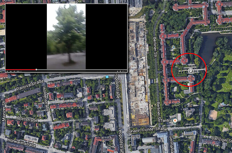 Die Wohnanlage in der Berliner Straße - im Innenhof (roter Kreis) wurde das Video aufgenommen.