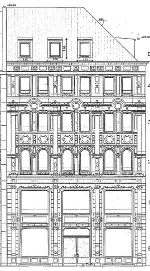 Der Fassadenentwurf an der Weinstraße: Eine altertümliche Fassade im aufwändigen Sgraffito-Stil.
