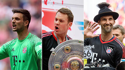 Gehen oder bleiben? Sven Ulreich ist vorerst die Nummer zwei. Welttorhüter Manuel Neuer, der Mann mit der Schale, bleibt selbstverständlich. Tom Starke (rechts) arbeitet künftig im Nachwuchsbereich des Klubs.