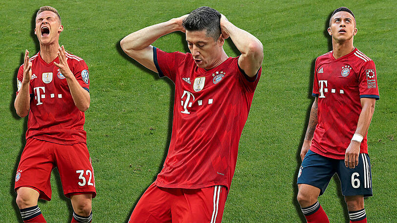 Immer bei 100 Prozent: Bayerns Verteidiger Joshua Kimmich (l.). Dagegen schwächeln Stürmer Robert Lewandowski (M.) und Mittelfeldregisseur Thiago (r.) zuletzt.