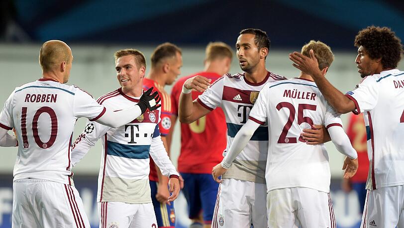 Weiße Weste: Die Bayern entscheiden auch das zweite Gruppenspiel für sich. Der Torjubel nach dem 1:0 durch Thomas Müller Weiße Weste: Die Bayern entscheiden auch das zweite Gruppenspiel für sich. Der Torjubel nach dem 1:0 durch Thomas Müller
