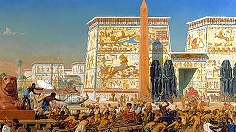 In üppigen Ausmaßen und mit aller Unterdrückungspein hat Edward Poynter 1867 &bdquo;Israël in Ägypten&ldquo; gemalt. Zeitgenossen verbanden die Darstellung auch mit dem Bau des Suezkanals in den 1860er Jahren (Ausschnitt).