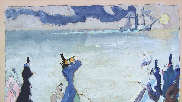 Hier geht es lustig zu:
„On the Shore of our Sea, Julia Dear!“ nennt der Deutsch-Amerikaner Lyonel Feiniger sein Bild von 1911.