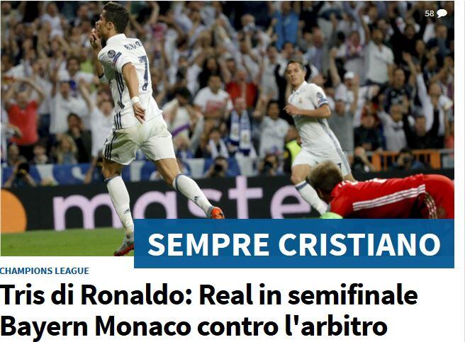 Auch die "Tuttosport" bläst ins selbe Horn: "Dreierpack von Ronaldo, Bayern gegen den Schiedsrichter"