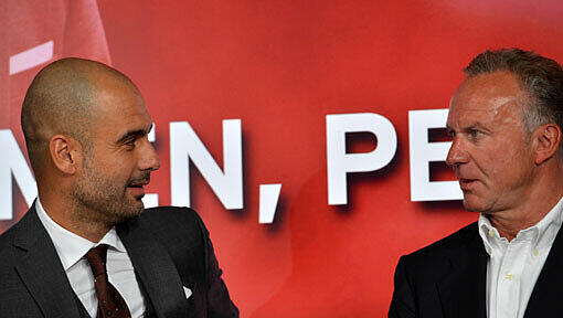 Pep Guardiola (l.) und Karl-Heinz Rummenigge bei der Vorstellung Guardiolas als neuer Trainer des FC Bayern München. Pep Guardiola (l.) und Karl-Heinz Rummenigge bei der Vorstellung Guardiolas als neuer Trainer des FC Bayern München.