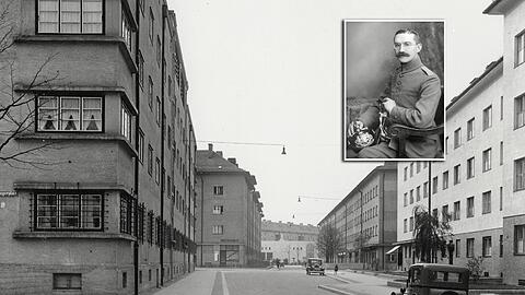 Die Schluderstraße in Neuhausen, im Hintergrund sieht man den Künstlerhof.