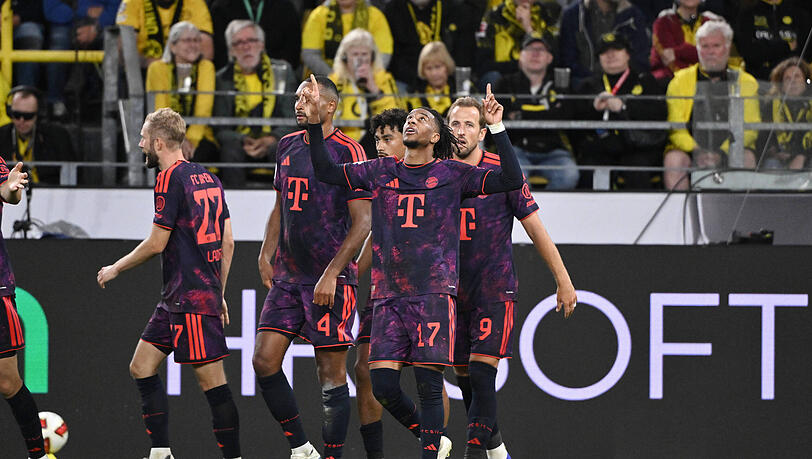 Traf für den FC Bayern gegen Borussia Dortmund sehenswert: Michael Olise. Traf für den FC Bayern gegen Borussia Dortmund sehenswert: Michael Olise.
