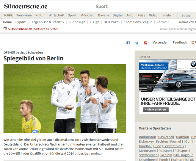 Auch die SZ fühlt sich an das Spiel von vor einem Jahr erinnert.