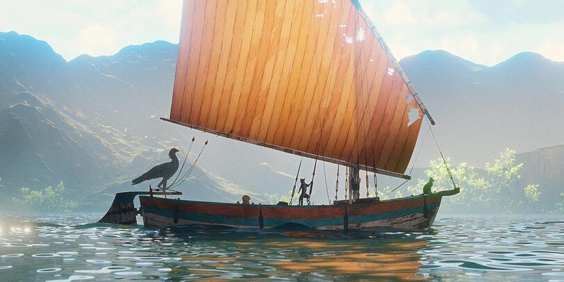 Auf dem  Schiff retten sich die  Tiere vor der Flut.