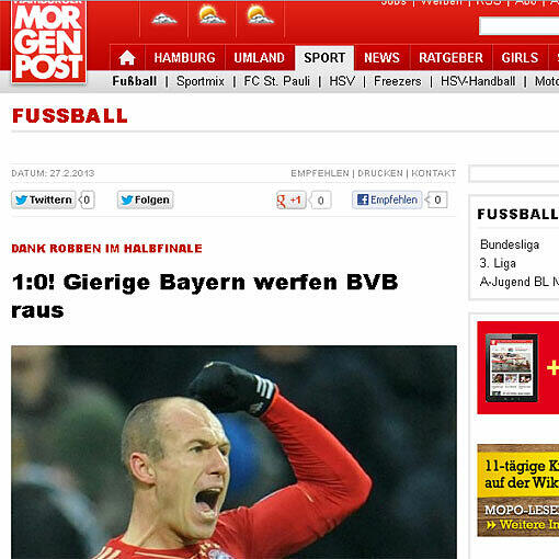 Die "Mopo" spricht von "gierigen Bayern", die "BVB rauswerfen".