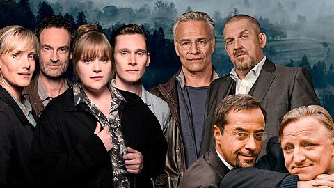 Feiern zusammen Geburtstag: Die "Tatort"-Teams aus Dortmund (l.), Köln (r.o.) und Münster.