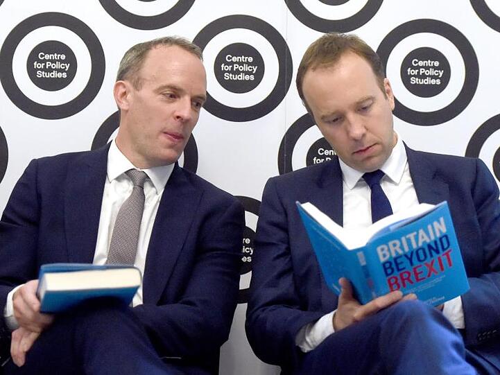 Zwei von zehn Kandidaten für den Parteivorsitz: der ehemalige Brexit-Minister Dominic Raab (l) und Gesundheitsminister Matt Hancock.