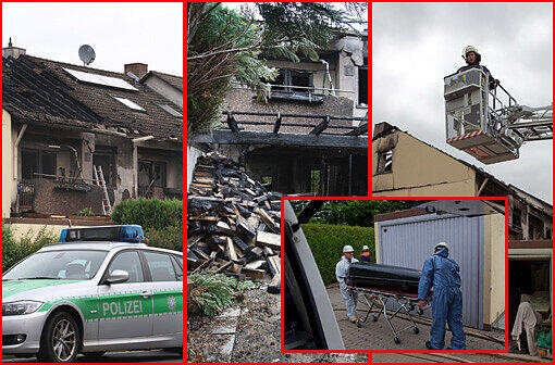Vermutlich handelt es sich um ein Familiendrama:  Bei der Explosion zweier Reihenhaeuser in Winterhausen (Kreis Wuerzburg) sind in der Nacht zu Montag zwei Menschen getoetet worden. Die Bilder.