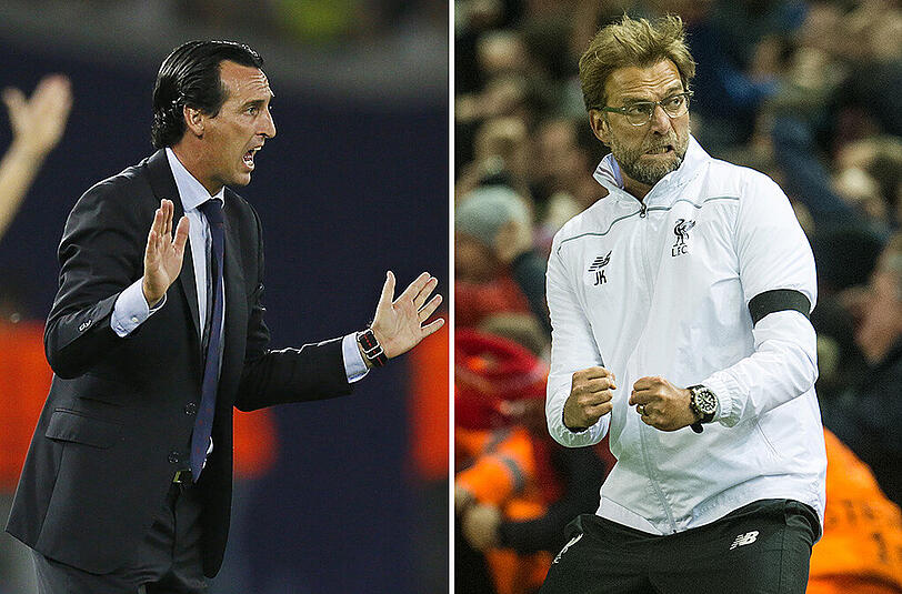 Duell der Trainer: Unai Emery vom FC Sevilla (links) und Jürgen Klopp vom FC Liverpool.