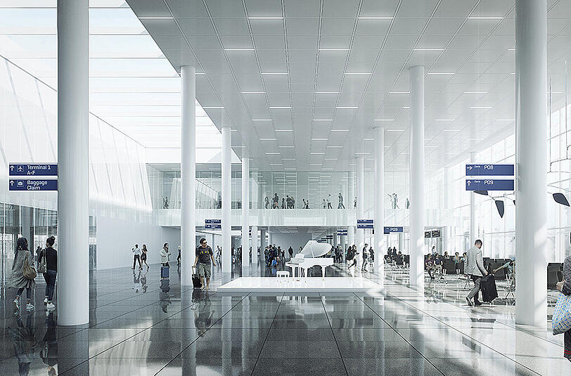 Die Visualisierungen zum neuen Anbau am Flughafen.