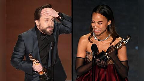 Zwei sehr unterschiedliche Reaktionen: Kieran Culkin und Zoë Saldaña holten sich die ersten Schauspiel-Preise bei den Oscars ab.