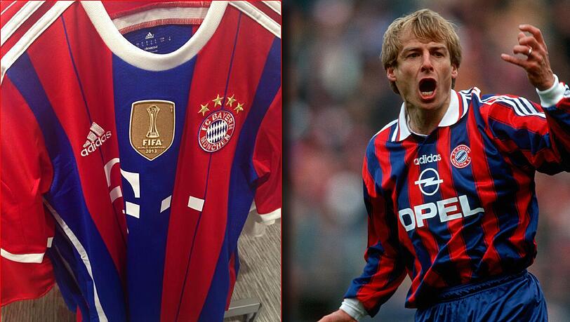 Das neue Bayern-Dress erinnert stark an die Zeit Mitte der 90er Jahre, als der Rekordmeister mit Jürgen Klinsmann aufspielte. Das neue Bayern-Dress erinnert stark an die Zeit Mitte der 90er Jahre, als der Rekordmeister mit Jürgen Klinsmann aufspielte.