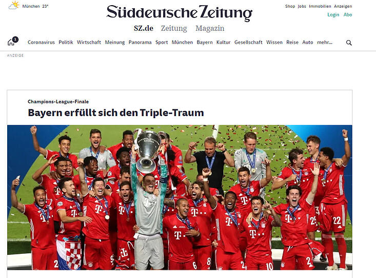 "Bayern erfüllt sich den Triple-Traum" - "Süddeutsche Zeitung"