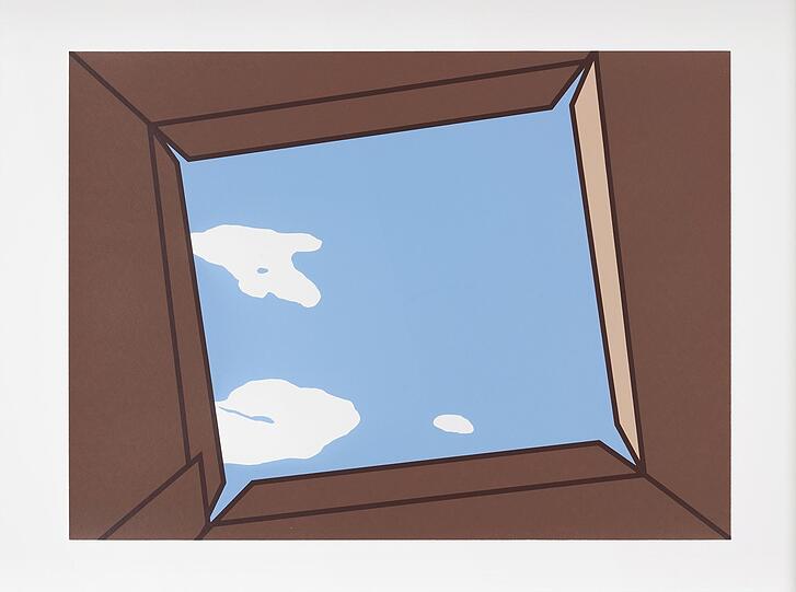 Im Kunstverein München öffnet sich für manchen sogar der Himmel - zum Beispiel durch Andrei Hâncus 4-Farben-Siebdruck „Open box“ von 2020.