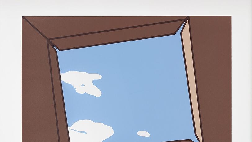 Im Kunstverein München öffnet sich für manchen sogar der Himmel - zum Beispiel durch Andrei Hâncus 4-Farben-Siebdruck „Open box“ von 2020.