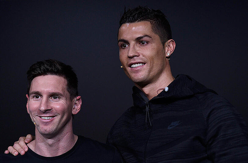 Cristiano Ronaldo (rechts) von Real Madrid liegt vor den Achtelfinalrückspielen der Champions League in der ewigen Torjägerliste der Königsklasse mit 89 Treffer sieben Tore vor seinem Erzrivalen Lionel Messi (82) vom FC Barcelona.