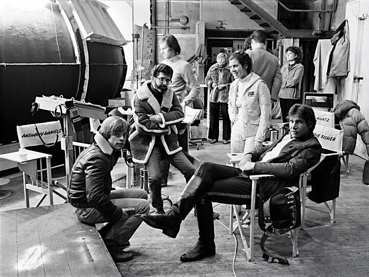 Plauderstunde: George Lucas im Gespräch mit Mark Hamill, Carrie Fisher und Harrison Ford.