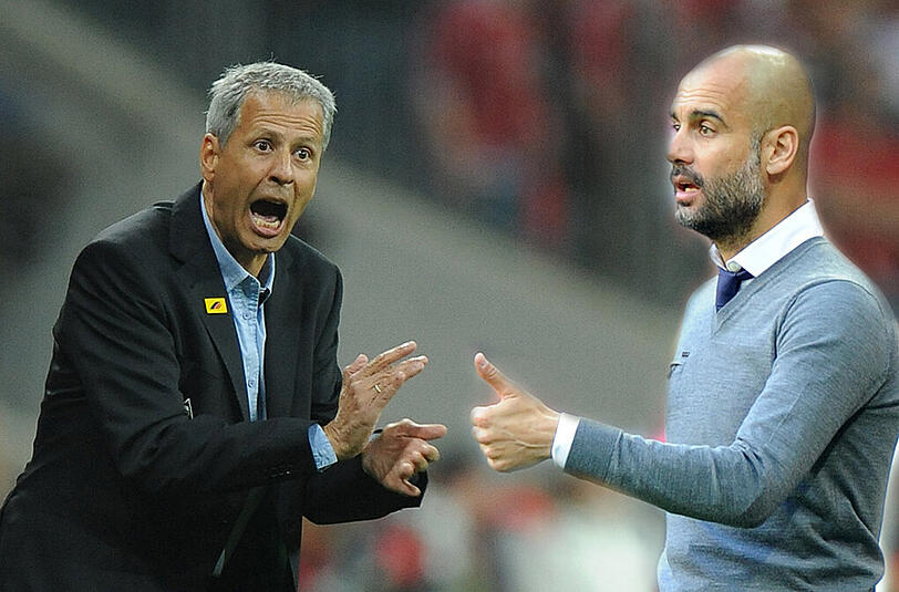 Duell der Trainer - Gladbachs Favre und Bayerns Guardiola.