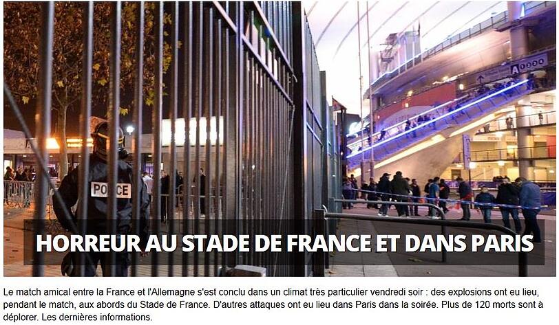 Die französische Sportzeitung "L'Equipe" schreibt vom "Horror im Stade de France".