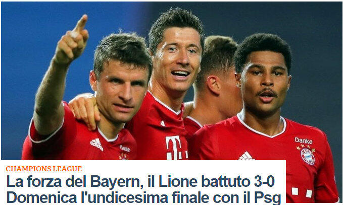 Die italienische Zeitung "La Repubblica" sieht den Bayern-Sieg recht sachlich: "Starke Bayern schlagen Lyon mit 3:0."