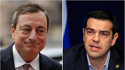 EZB-Präsident Mario Draghi (l). und der griechische Ministerpräsident Alexis Tsipras