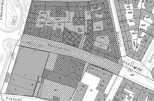 Die schraffierte Fläche bleibt laut Stadt weiterhin Sperrzone.