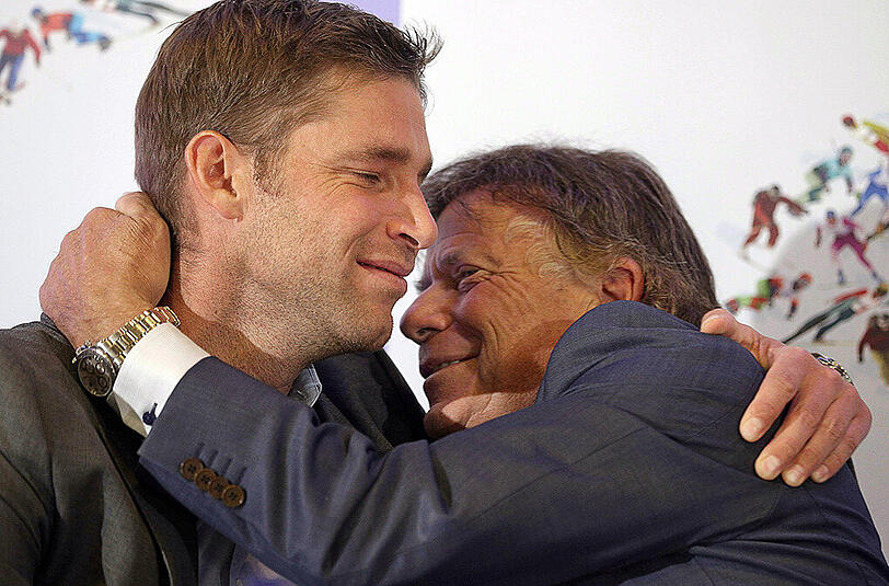 Benjamin Raich (links) und ÖSV-Präsident Peter Schröcksnadel bei der Pressekonferenz in Wien.