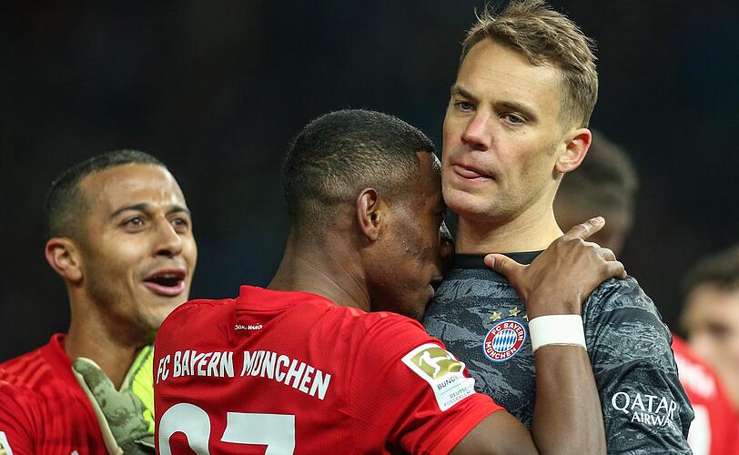 Ihre Verträge laufen 2021 bei den Bayern aus: Thiago, David Alaba und Manuel Neuer (von links nach rechts)