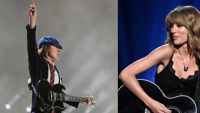 Die Band AC/DC um Frontmann Angus Young bekommt "laute" Konkurrenz von Popstar Taylor Swift Die Band AC/DC um Frontmann Angus Young bekommt "laute" Konkurrenz von Popstar Taylor Swift
