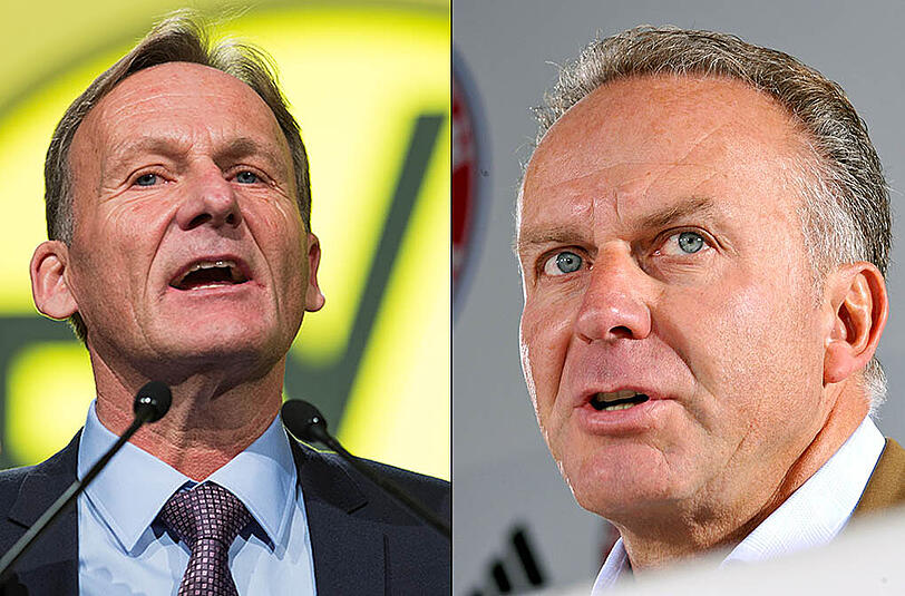 Trafen sich vor dem Pokal-Halbinale zum Essen: Bayerns Vorstandsboss Karl-Heinz Rummenigge (r.) und Dortmunds Geschäftsführer Hans-Joachim Watzke.