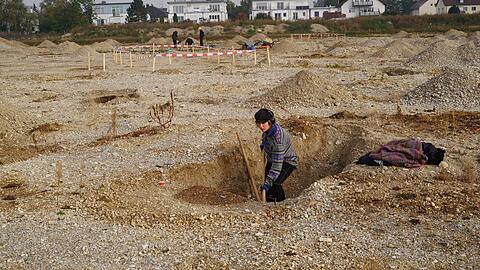 Eine Grabungshelferin am Lerchenauer Feld in Feldmoching - hier haben Archäologen über 100 Hausgrundrisse, dazu Brunnen und Gräber von Kelten und Römern entdeckt.