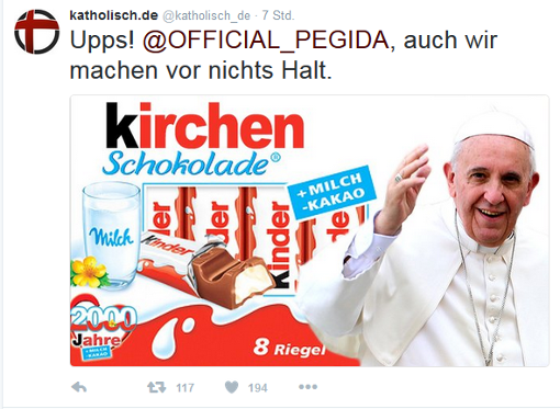 So humorvoll antwortet die katholische Kirche auf den Vorfall. Quelle: Twitter