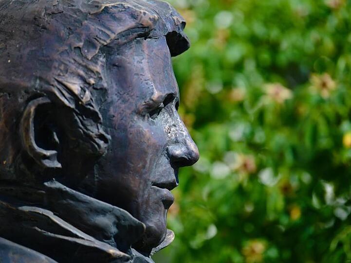 Eine Büste von Alexander von Humboldt ist vor dem Schloss Goldkronach zu sehen. Foto: Nicolas Armer/Archivbild