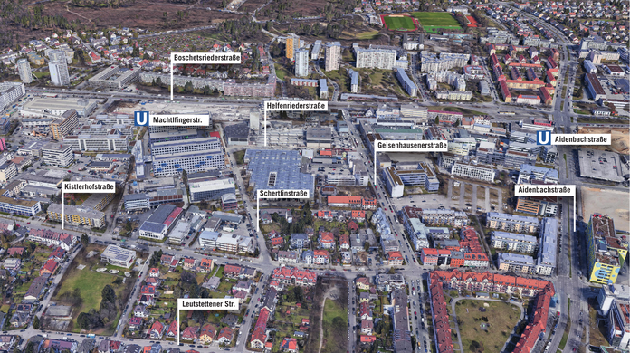 Zwischen Machtlfinger Straße, Boschetsrieder Straße, Helfenriederstraße und Geisenhausenerstraße liegt das Baugebiet.