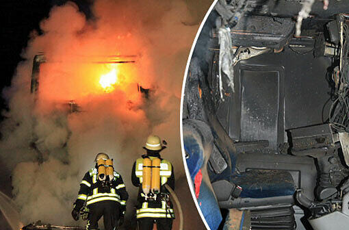 Ein Reisebus aus den Niederlanden steht auf der A8 in Richtung München in Flammen. Die Bilder vom Feuerwehreinsatz.