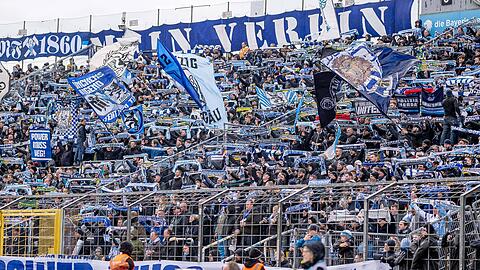 Fans des TSV 1860 in der Westkurve des Grünwalder Stadions.