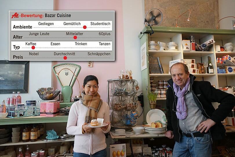 Mitarbeiterin Maria (l.) und Inhaber Harry Bischof im der neu eröffneten Bazar Cuisine.
