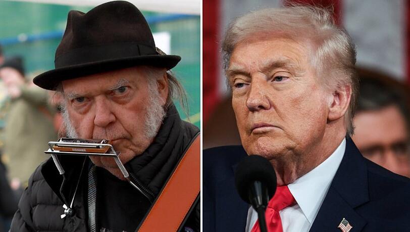 Rocklegende Neil Young vs. US-Präsident Donald Trump (r.) - landet ihr Streit erneut vor Gericht? Rocklegende Neil Young vs. US-Präsident Donald Trump (r.) - landet ihr Streit erneut vor Gericht?
