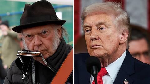 Rocklegende Neil Young vs. US-Pr&auml;sident Donald Trump (r.) - landet ihr Streit erneut vor Gericht?