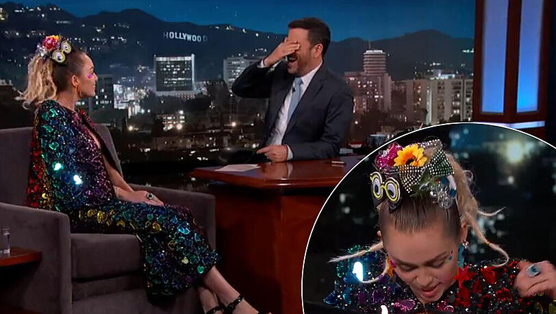 Die nur mit Herzen bedeckten Brüste von Miley Cyrus treiben US-Talker Jimmy Kimmel die Schamesröte ins Gesicht. Die nur mit Herzen bedeckten Brüste von Miley Cyrus treiben US-Talker Jimmy Kimmel die Schamesröte ins Gesicht.