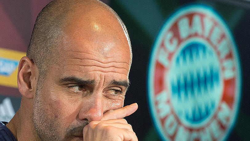 Pep Guardiola während der Pressekonferenz in München. Pep Guardiola während der Pressekonferenz in München.