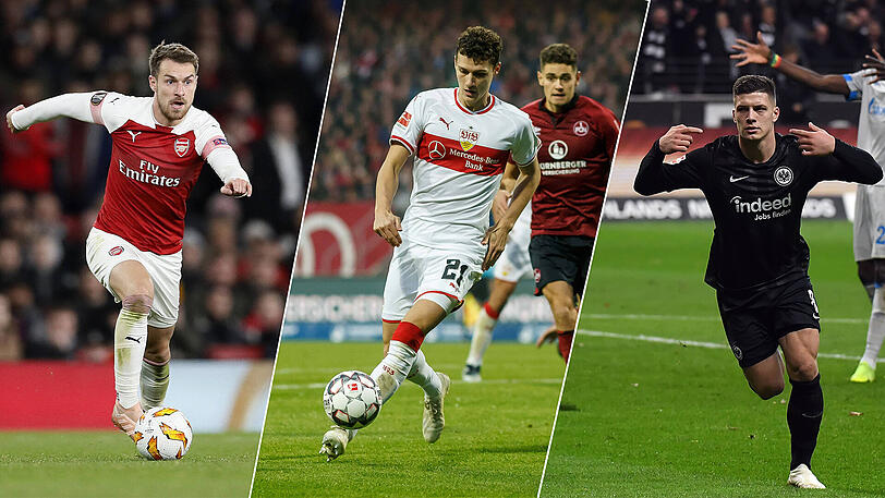 Stehen wohl auf dem Zettel des FC Bayen: Aaron Ramsey vom FC Arsenal, Benjamin Pavard vom VfB Stuttgart und Luka Jovic von Eintracht Frankfurt (v.l.)
