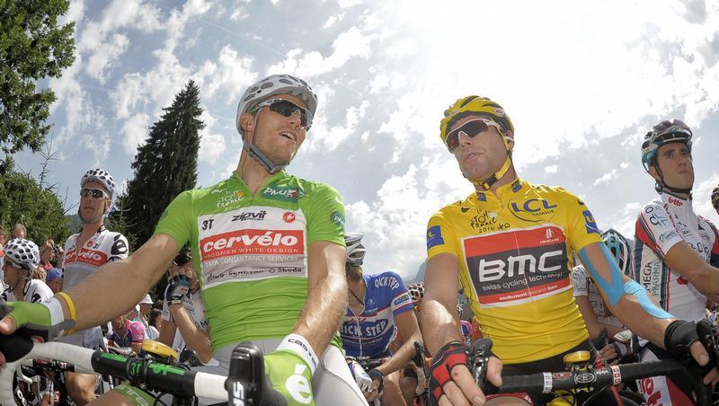 Vor der Etappe hatte der Australier Cadel Evans (r) noch das Gelbe Trikot. Vor der Etappe hatte der Australier Cadel Evans (r) noch das Gelbe Trikot.
