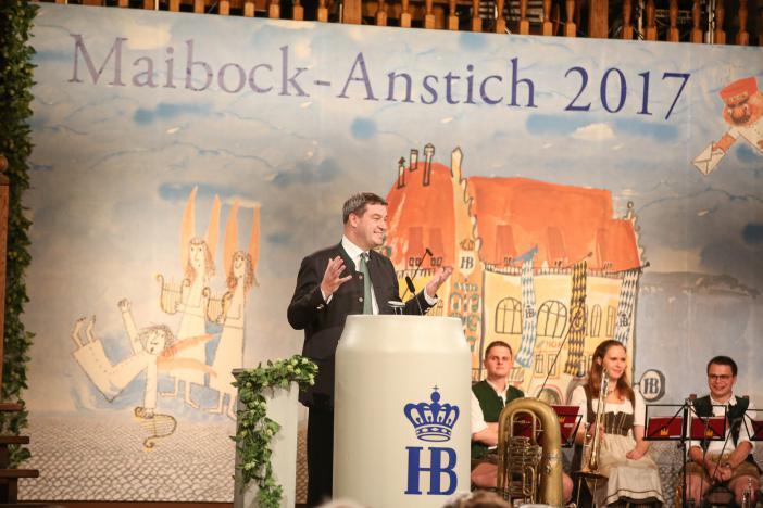 Markus Söder bei seiner Rede beim Maibock-Anstich 2017.