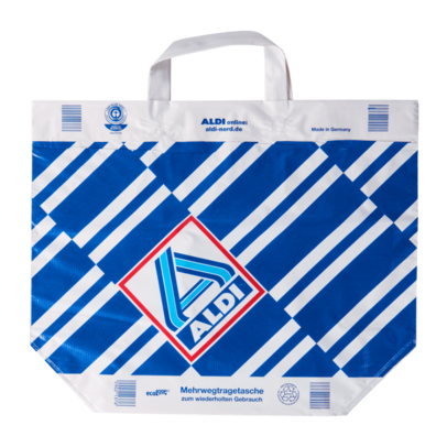 Streifen-Kunst: Tiefkühltasche von Aldi Nord. Streifen-Kunst: Tiefkühltasche von Aldi Nord.